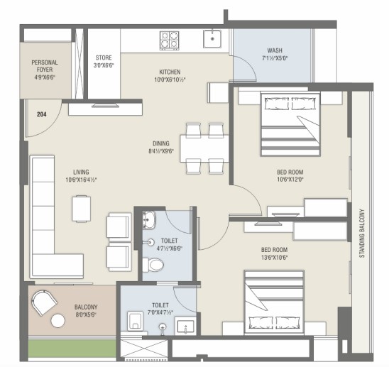2 BHK floor plan