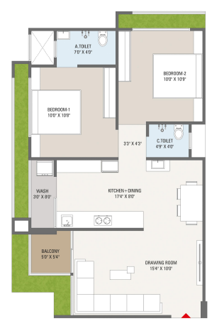 2 BHK floor plan