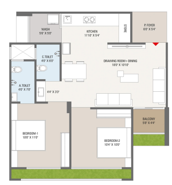 2 BHK floor plan