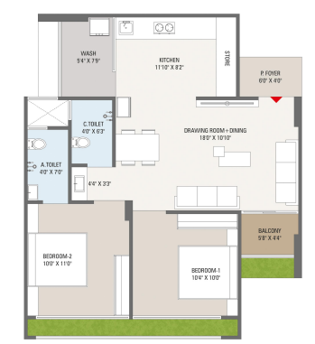 2 BHK floor plan