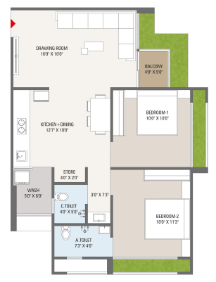 2 BHK floor plan