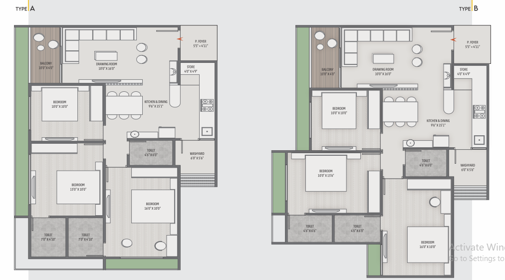 3 BHK floor plan