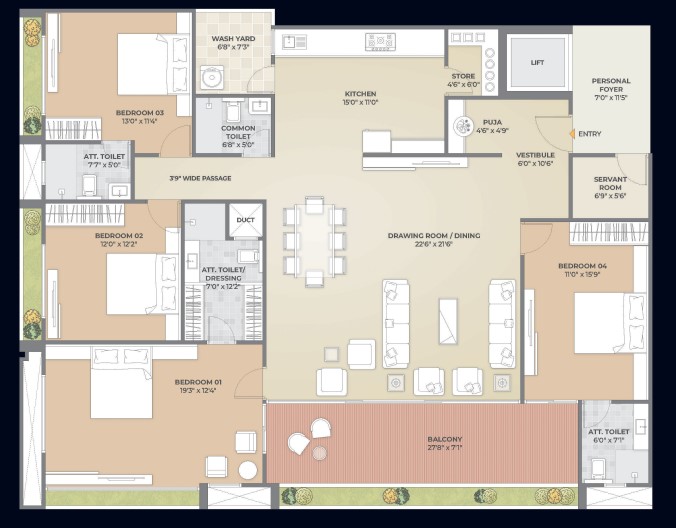 4 BHK floor plan