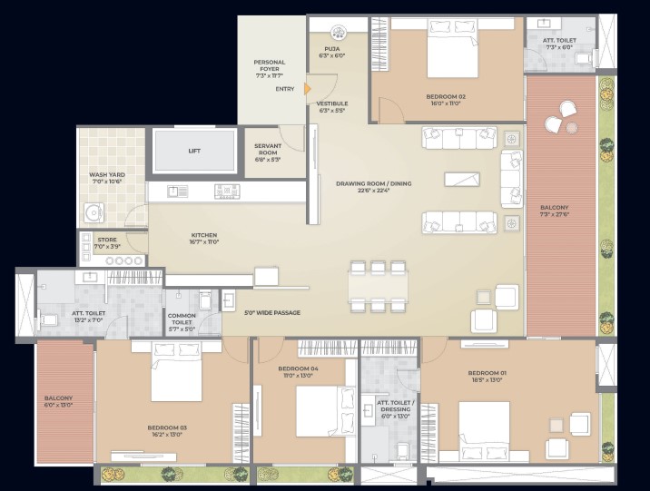 4 BHK floor plan