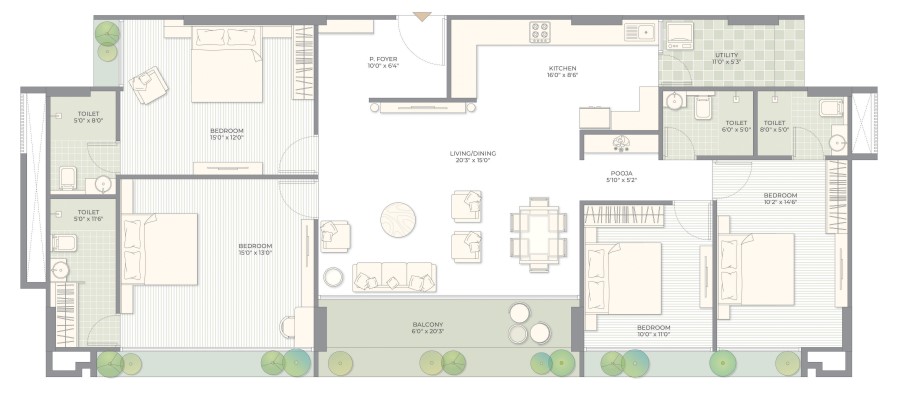 4 BHK floor plan