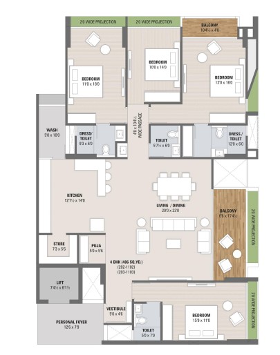 4 BHK floor plan