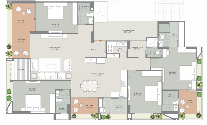 4 BHK floor plan