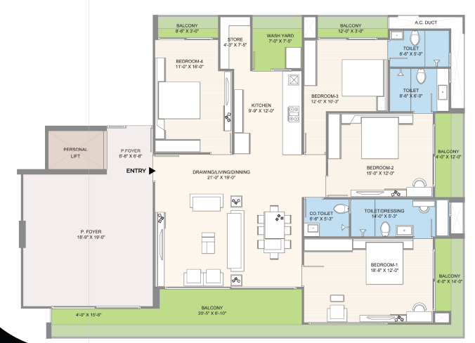 4 BHK floor plan