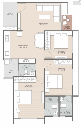 3 BHK floor plan