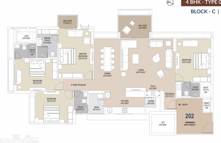 4 BHK floor plan