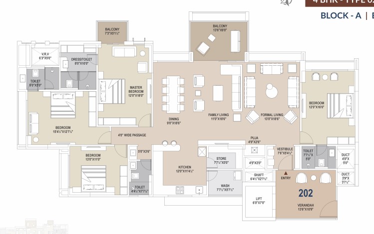 4 BHK floor plan