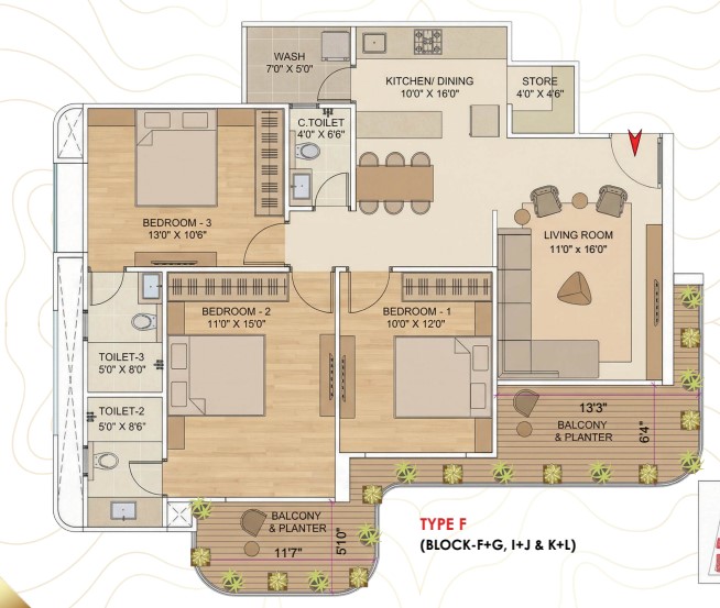 3 BHK floor plan