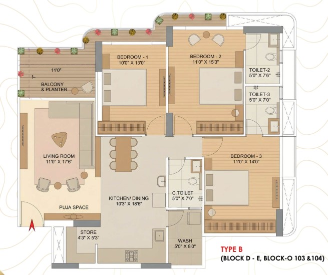 3 BHK floor plan