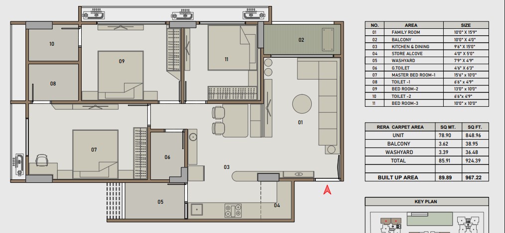 3 BHK floor plan