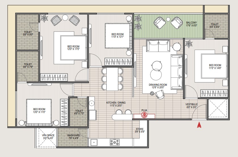 4 BHK floor plan