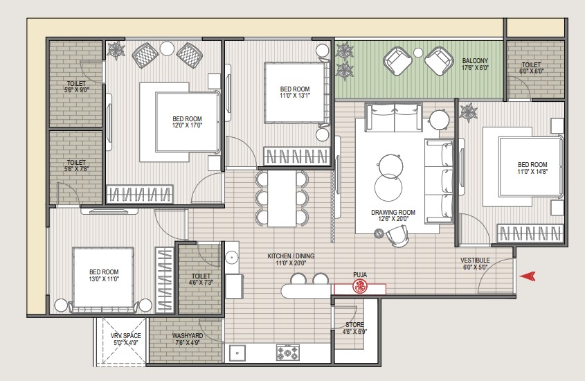 4 BHK floor plan