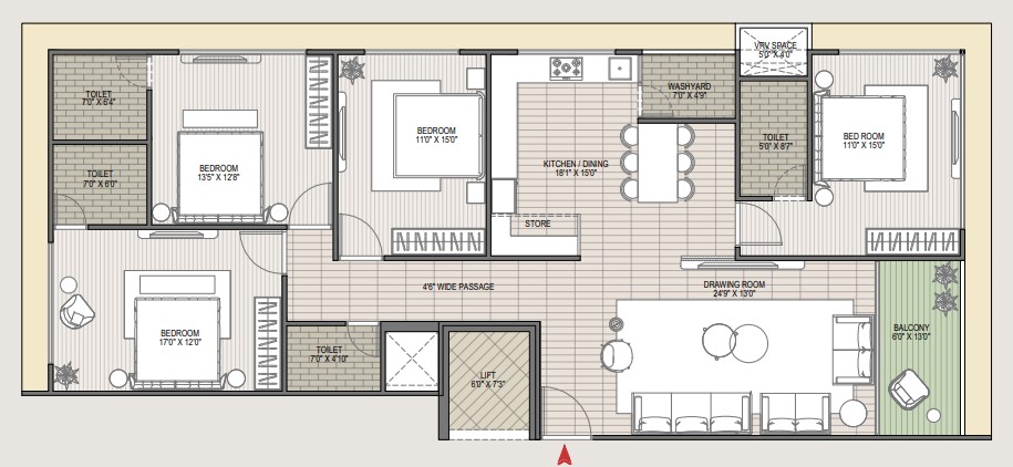 4 BHK floor plan