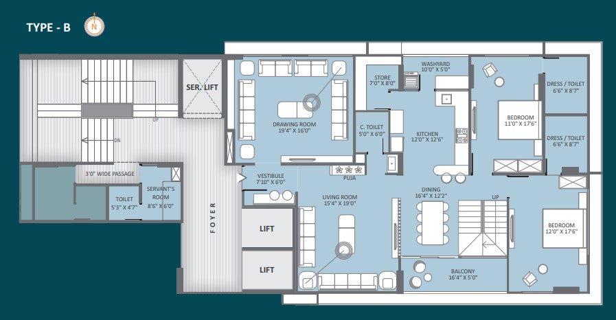 4 BHK floor plan