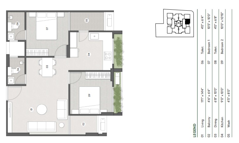 3 BHK floor plan