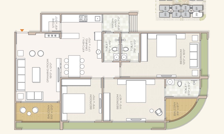 3 BHK floor plan