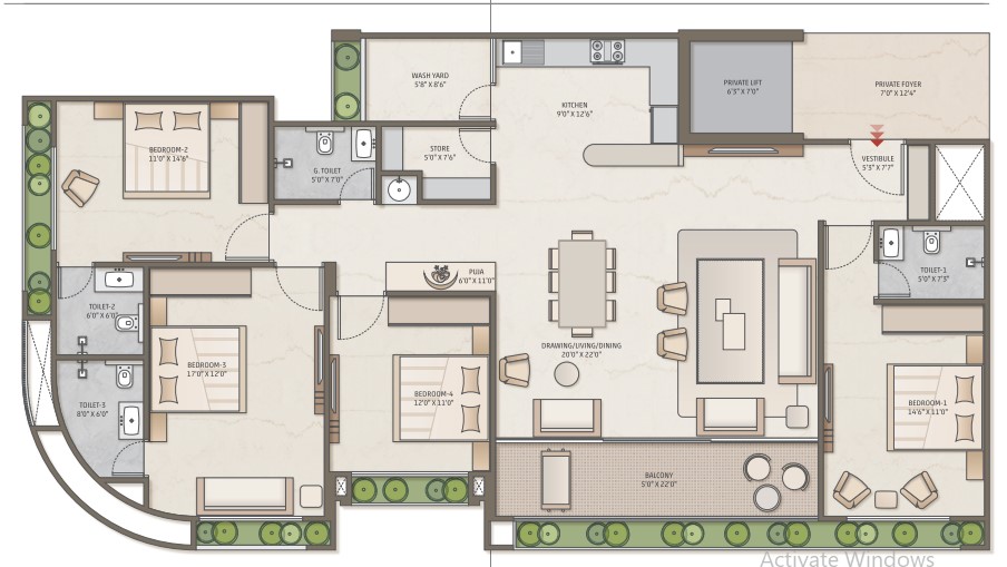 4 BHK floor plan
