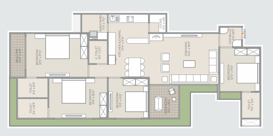 4 BHK floor plan