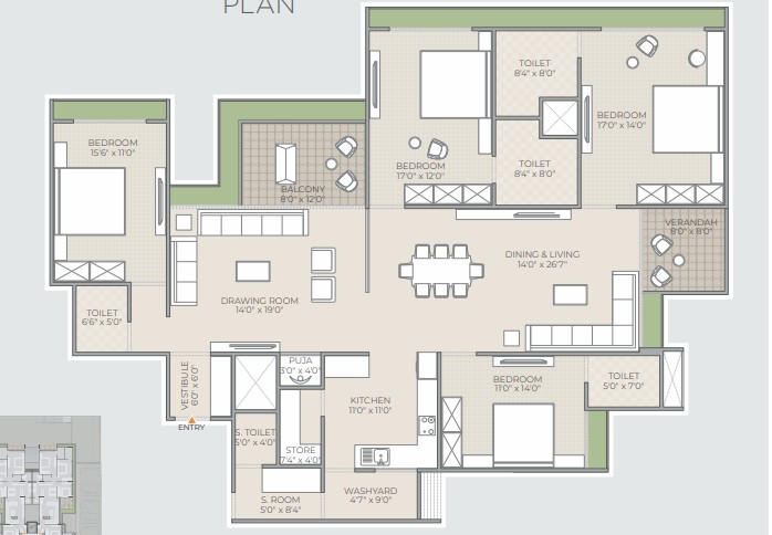 4 BHK floor plan