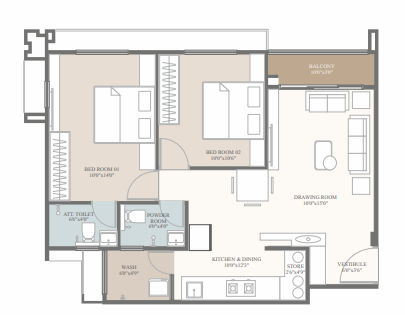 2 BHK floor plan
