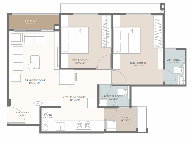 2 BHK floor plan