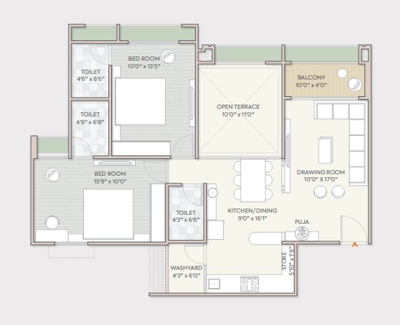 2 BHK floor plan