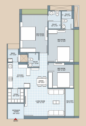 3 BHK floor plan